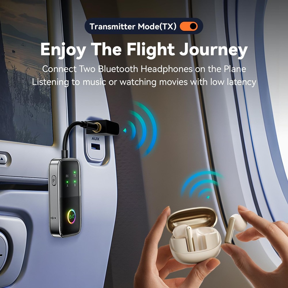 A5 Pro Bluetooth Transmitter Receiver,2-in-1 Airplane Bluetooth Adapter for A...