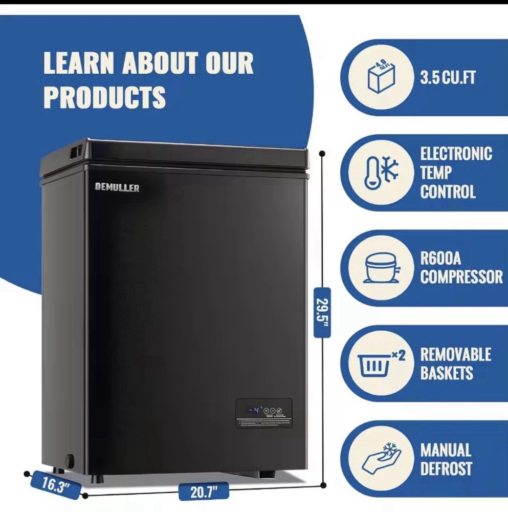 63L Mini Deep Freezer With Electronic Temperature Control Panel - Black