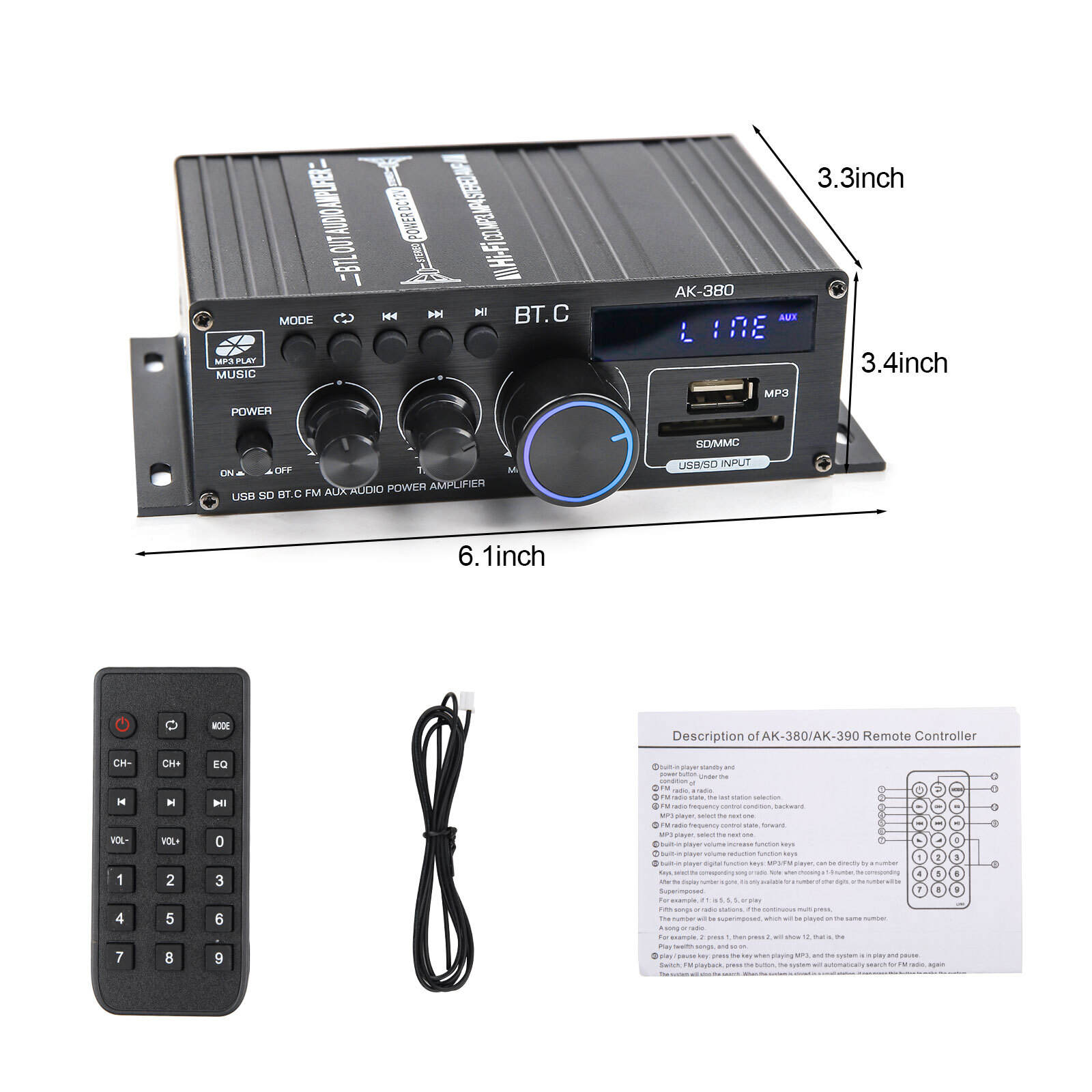 2 Channel 800W bluetooth Mini HIFI Power Amplifier Audio Stereo Amp Home Car FM