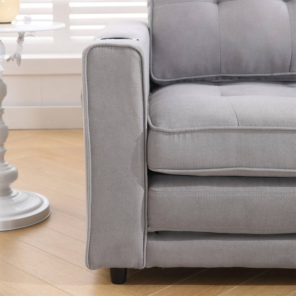 Convertible Sofa Bed Loveseat Futon Sofa Couch w/ Pull-Out Bed Light Gray