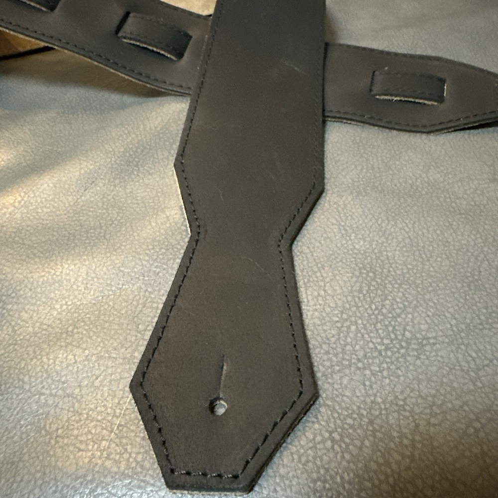 Leather Guitar Strap - Black Matte - 3’ Wide