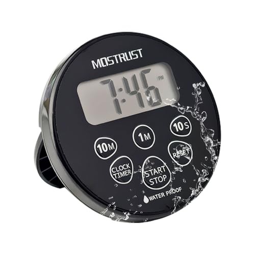 Digital Waterproof Shower Clock Timer, Bathroom Kitchen Countdown Dark Black