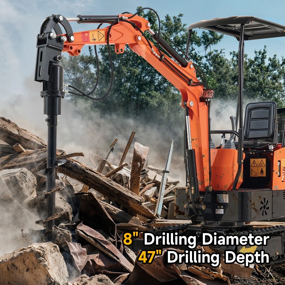 Mini Excavator Attachment 200mm Hydraulic Auger, New, Free Shipping