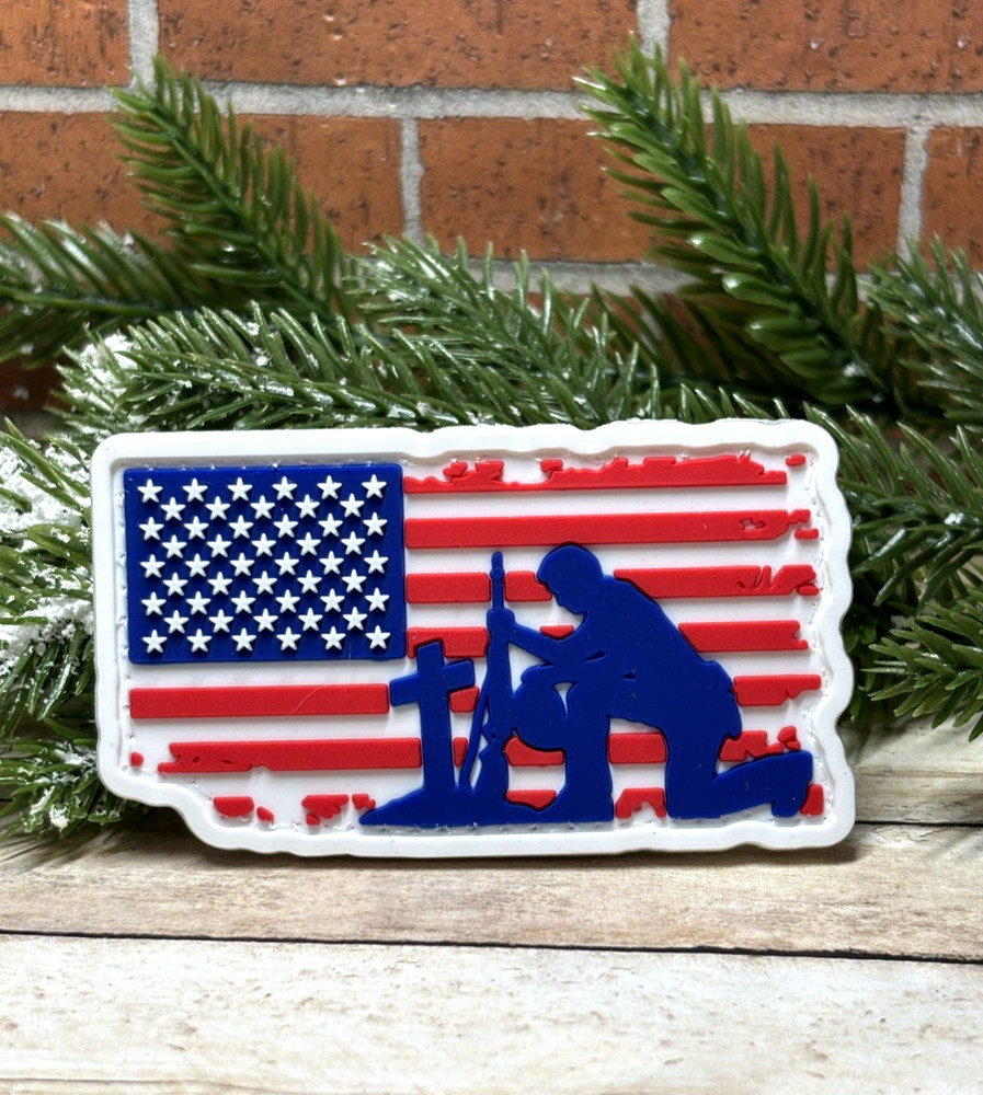 PVC Tactical Patch - American Flag Fallen Soldier Patch - Morale Cross USA Patch