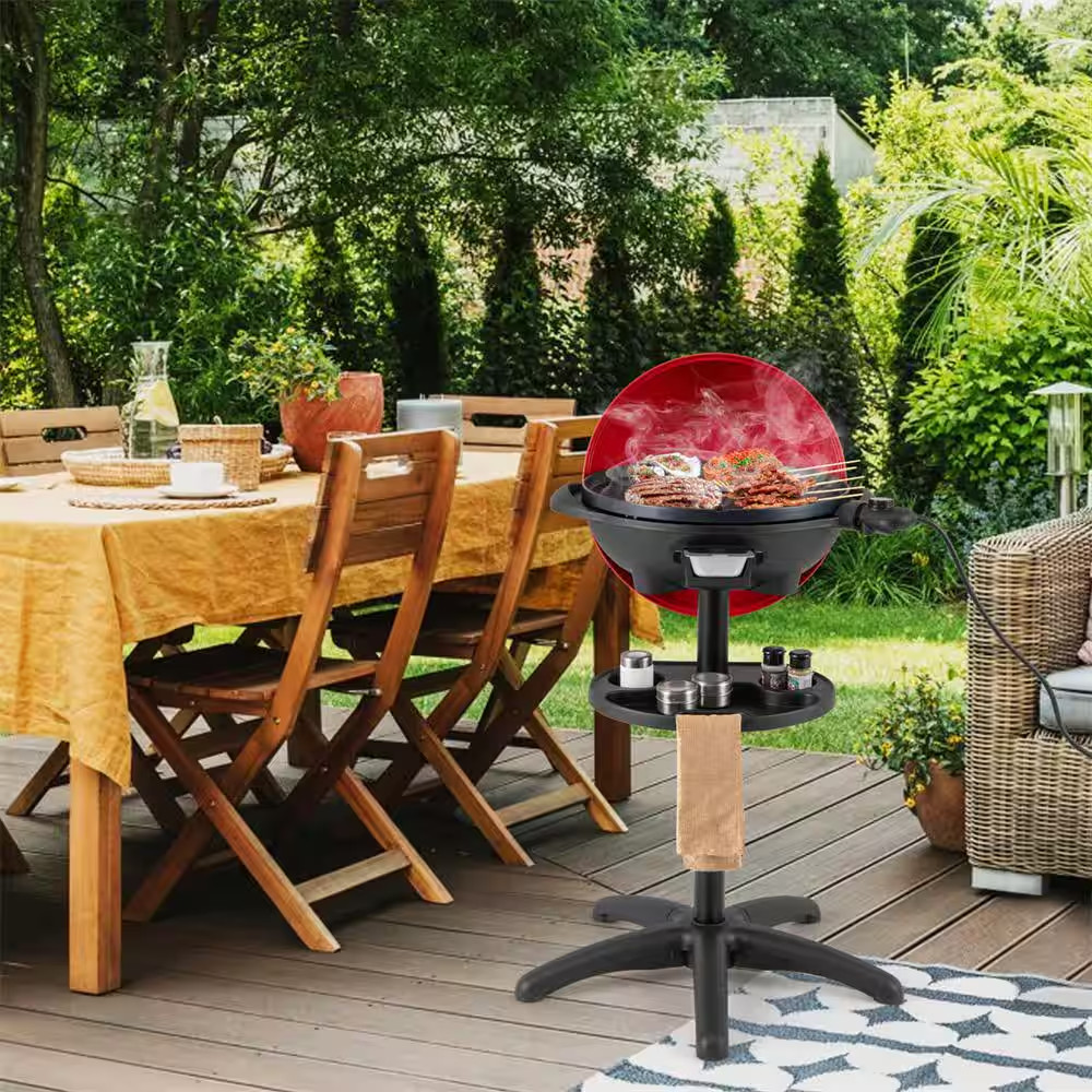 1350-Watt Electric Grill in Red with Non-Stick 4 Temperature Setting Outdoor Gar