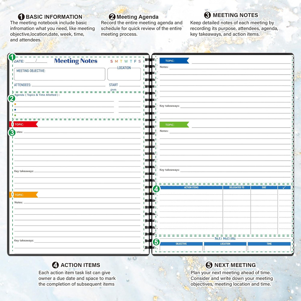 Meeting Notebook for Work with Action Items, Project Planner Notebook for Note T