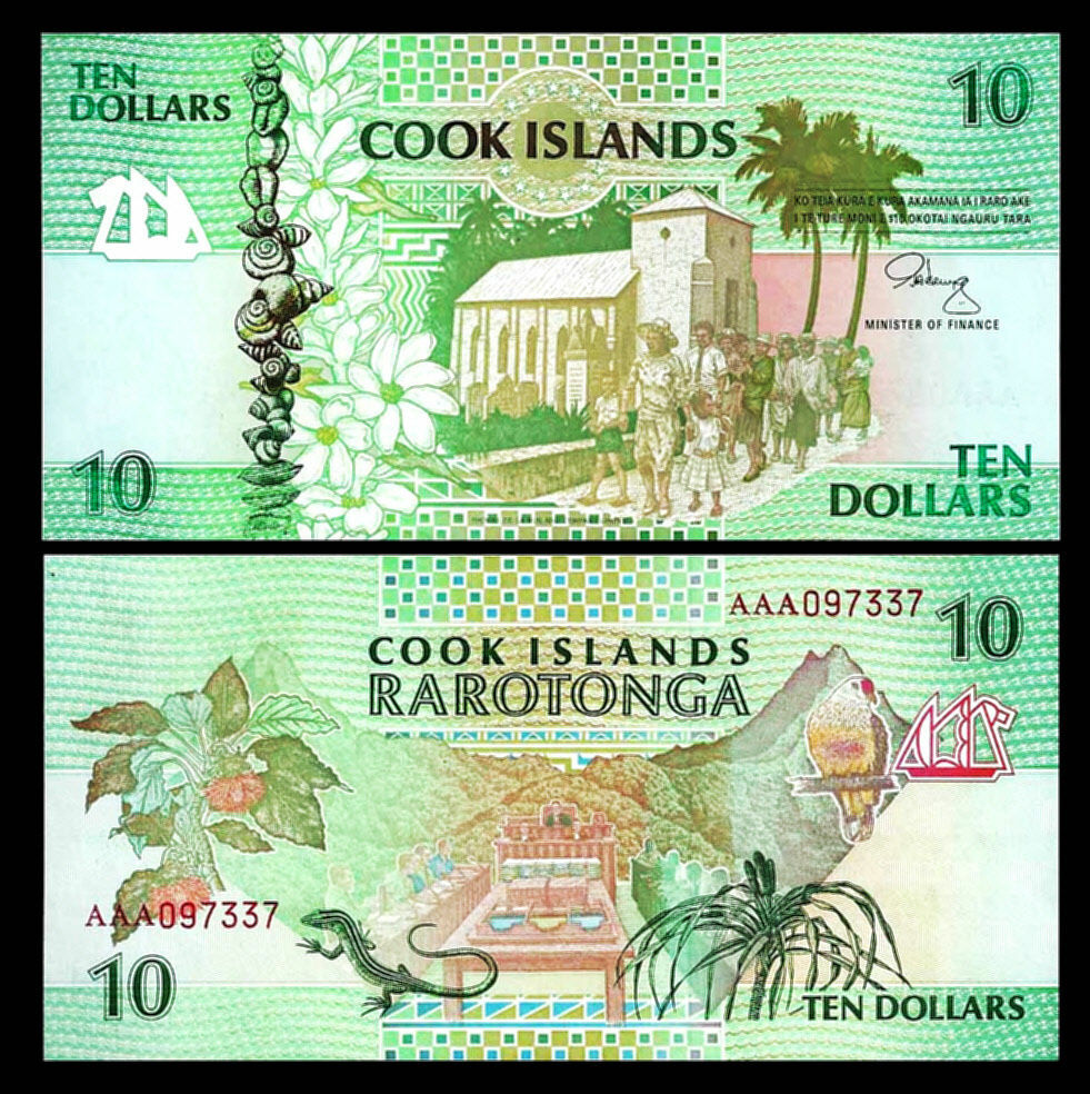Cook Islands 10 Dollars 1992, UNC, Prefix AAA, P-8