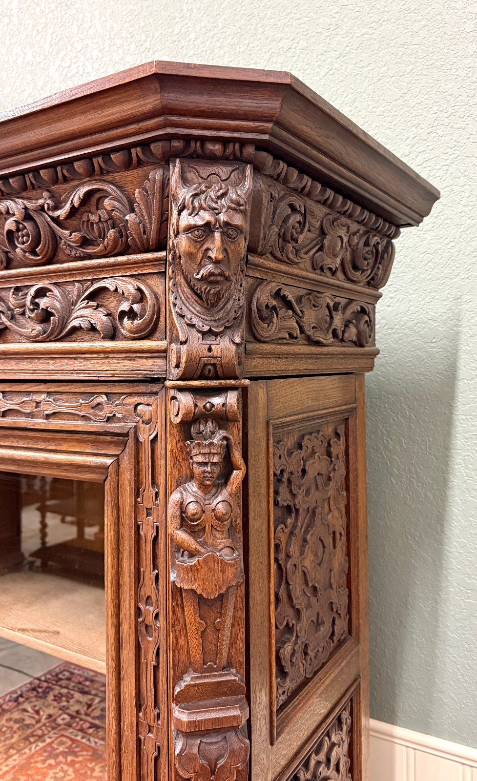 Antique French Renaissance Revival Bookcase Cabinet Side Doors Oak c. 1880s