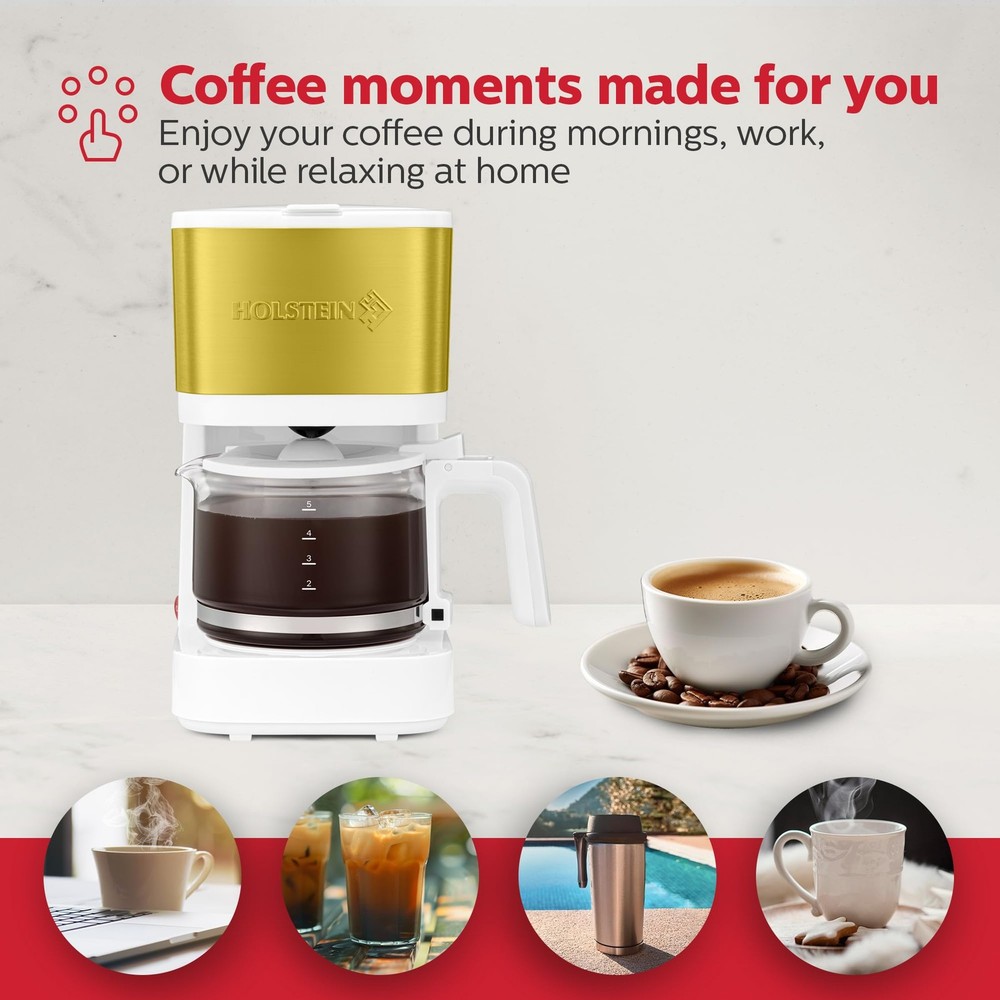 5 Cup Coffee Maker – Compact Drip Coffee Machine with Auto Pause & Serve, Reu...