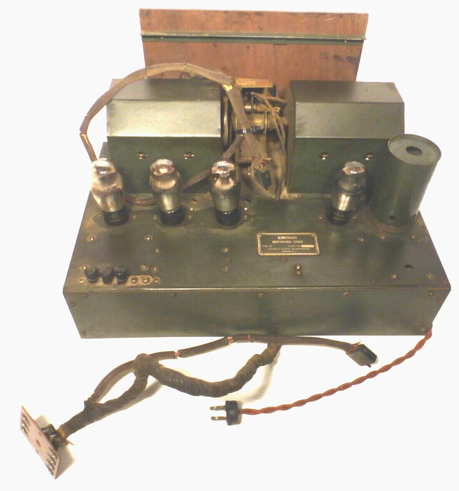 #1 EDISON C-4 RADIO / PHONO: Untested 7R RECEIVER UNIT w/5 TUBES & KNOBS