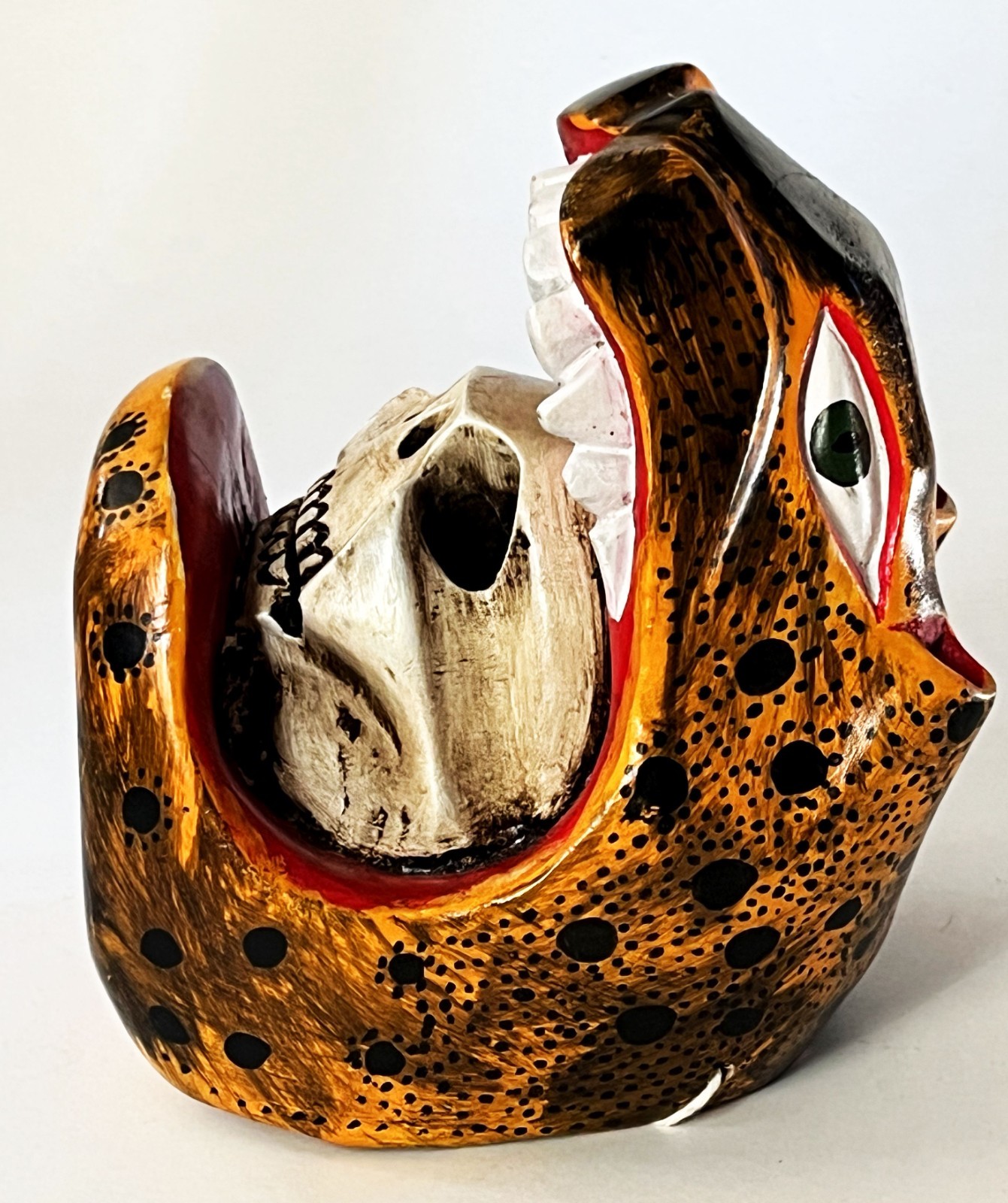 JUAN & FELIPE HORTA TOCUARO MICHOACAN WOOD MASK MEXICAN FOLK ART TIGRE SKULL