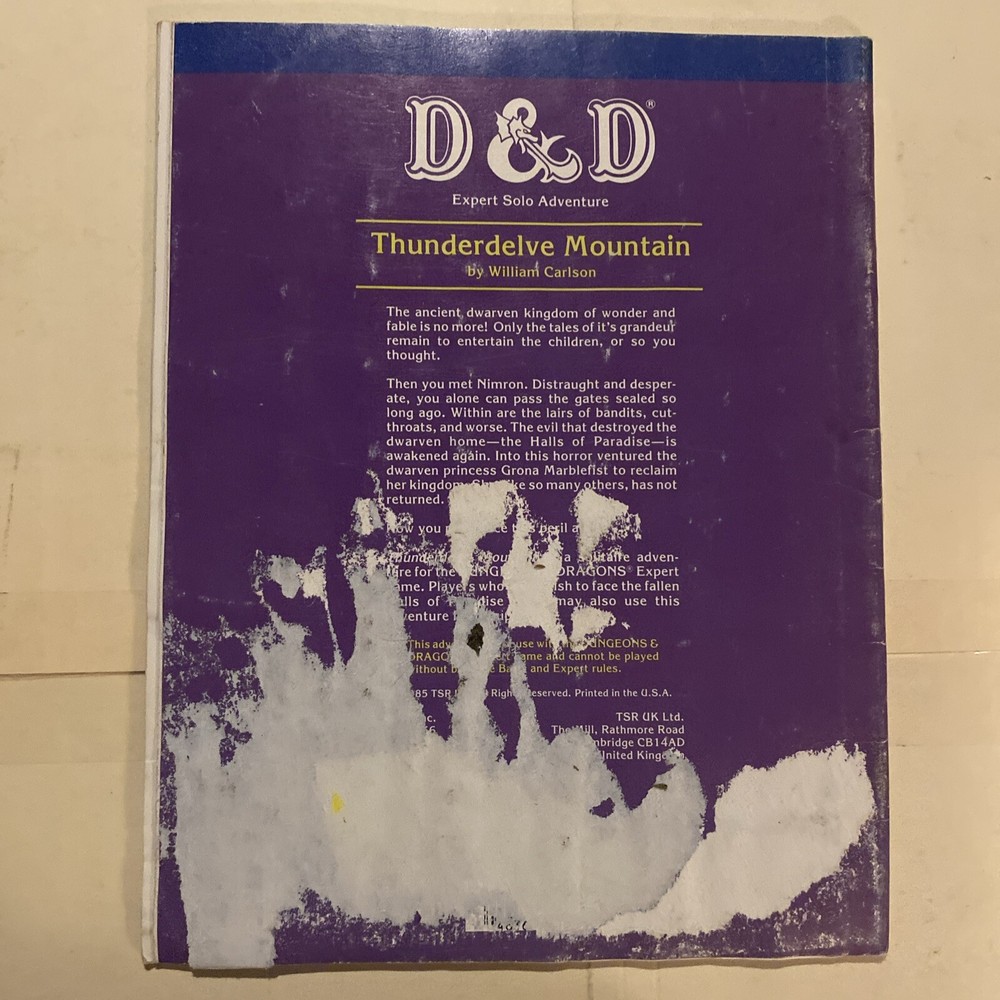 XS2 THUNDERDELVE MOUNTAIN DUNGEONS & DRAGONS TSR 9157 MODULE