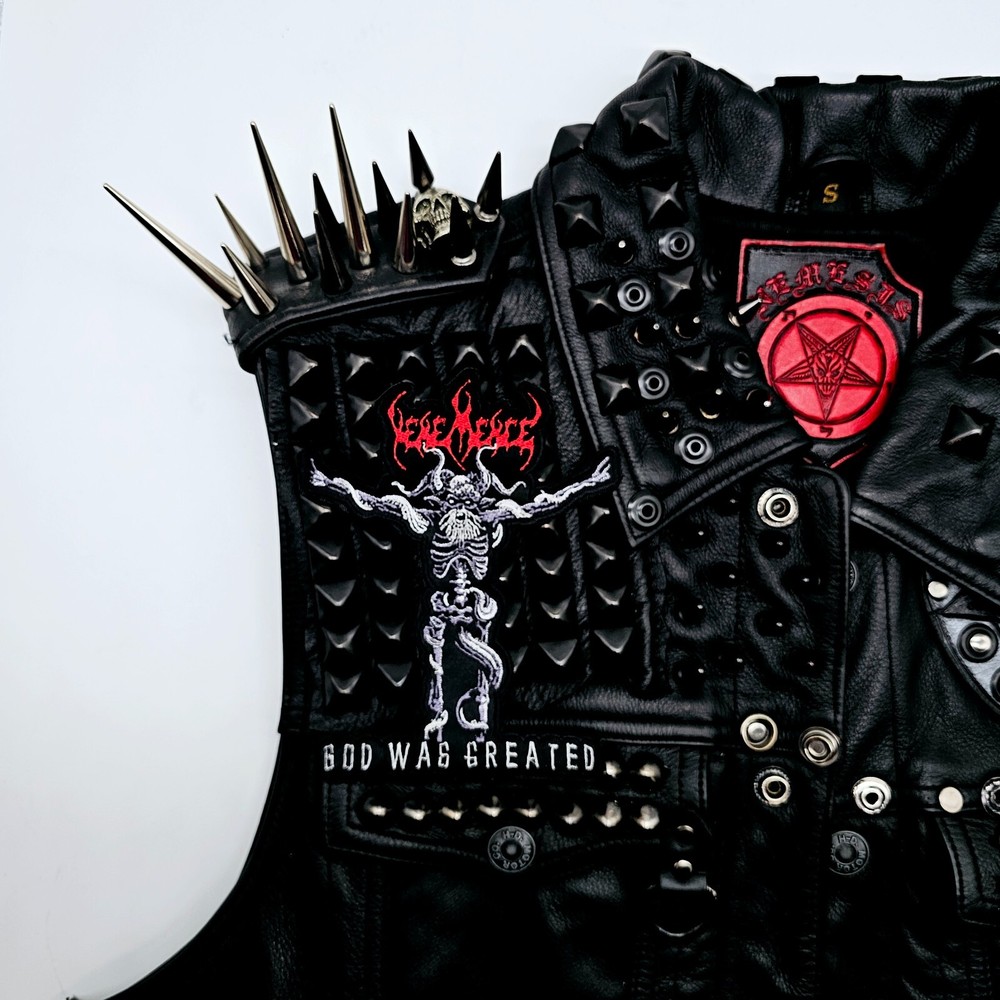 VEHEMENCE GOD WAS CREATED SHAPED BORDER EMBROIDERED PATCH