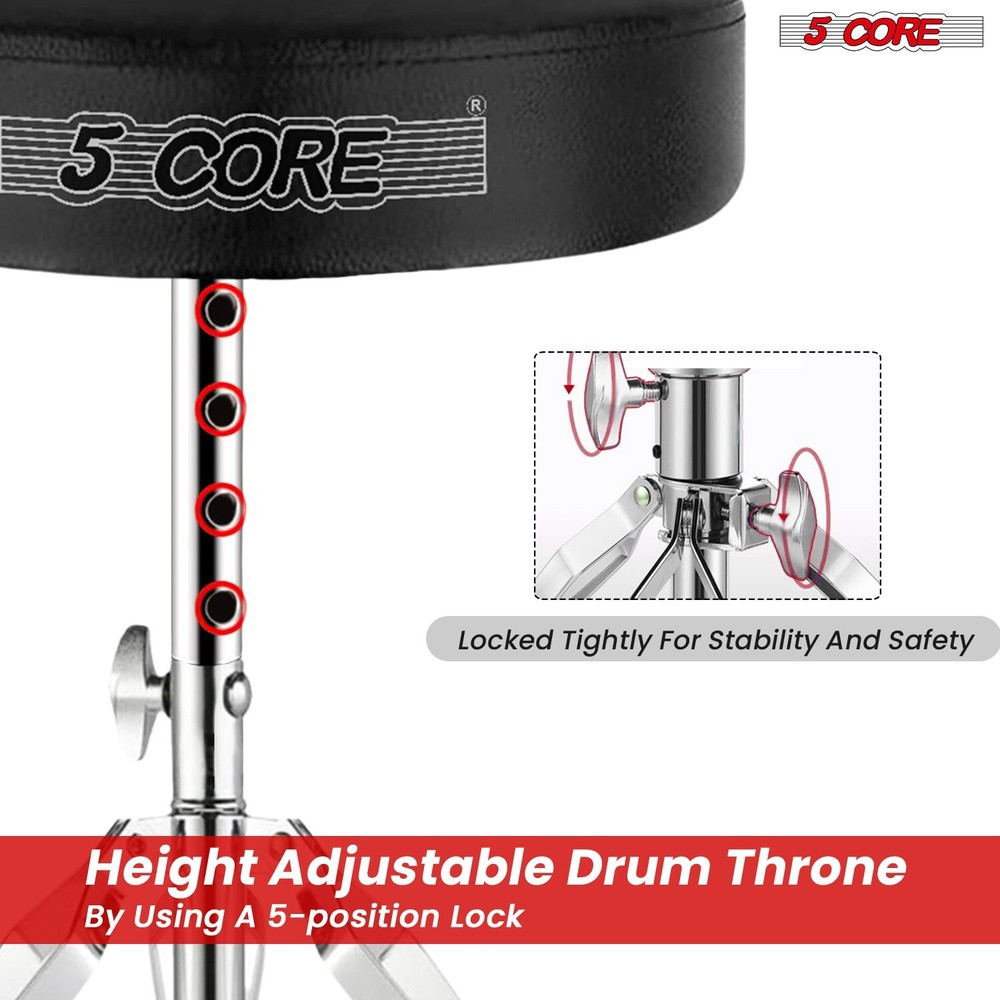 5 Core Drum Throne 3" Padded Comfortable Guitar Seat Adjustable Drumming Stools
