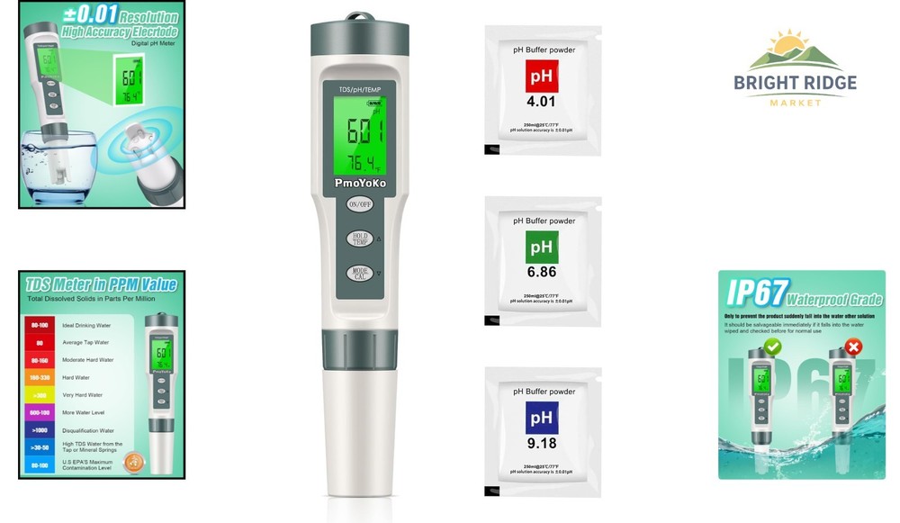 Multi-Functional Water Tester with Auto-Activated Backlight for Ease of Use