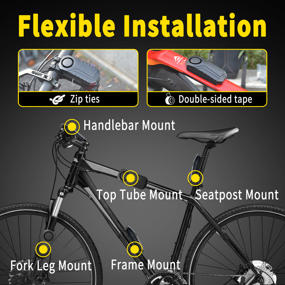 113dB Bike Security Alarm 2 Hosts 1 Remote Wireless Vibration Sensor Waterproof