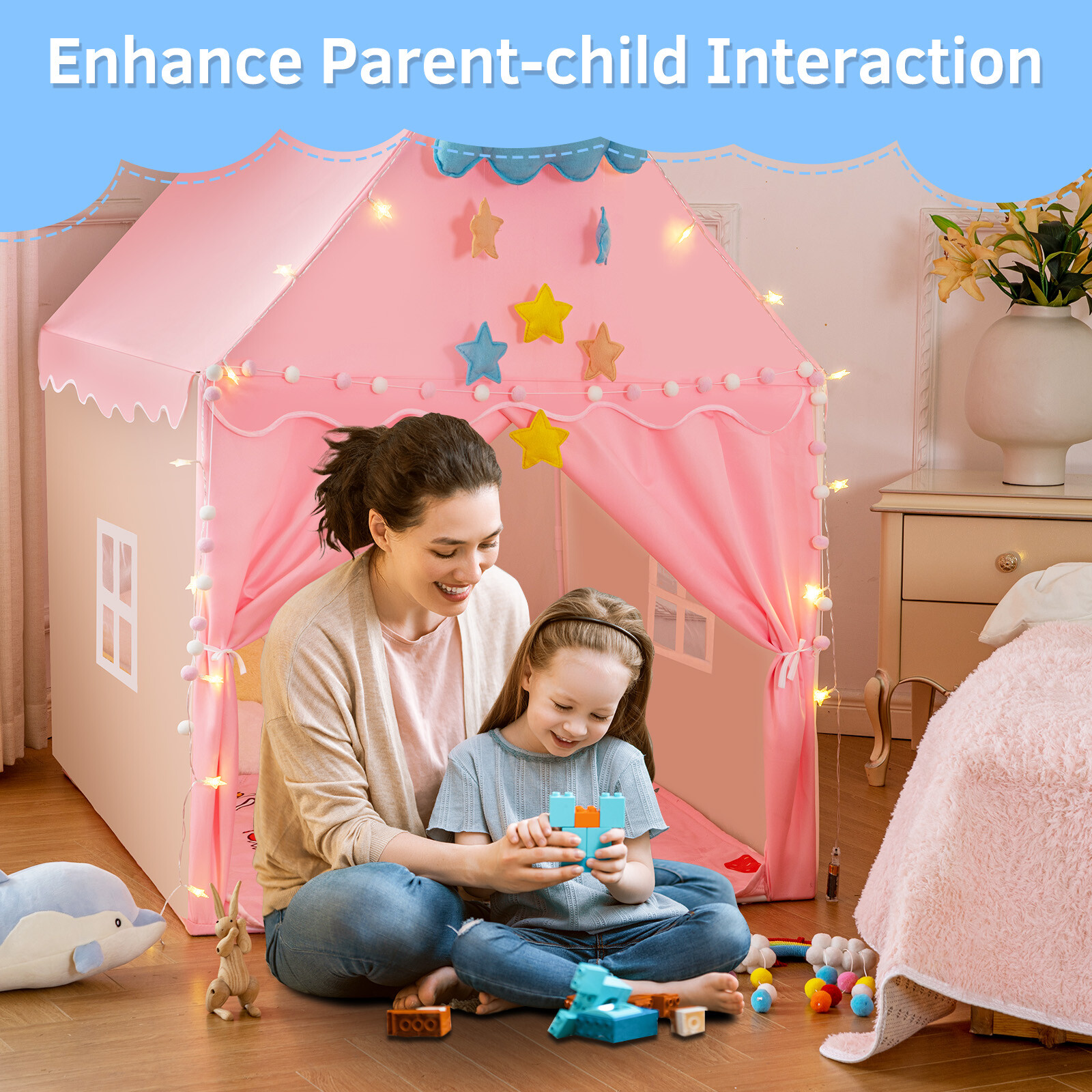 51"Large Princess Castle Kids Play Tent Girl Playhouse Game House Indoor/Outdoor