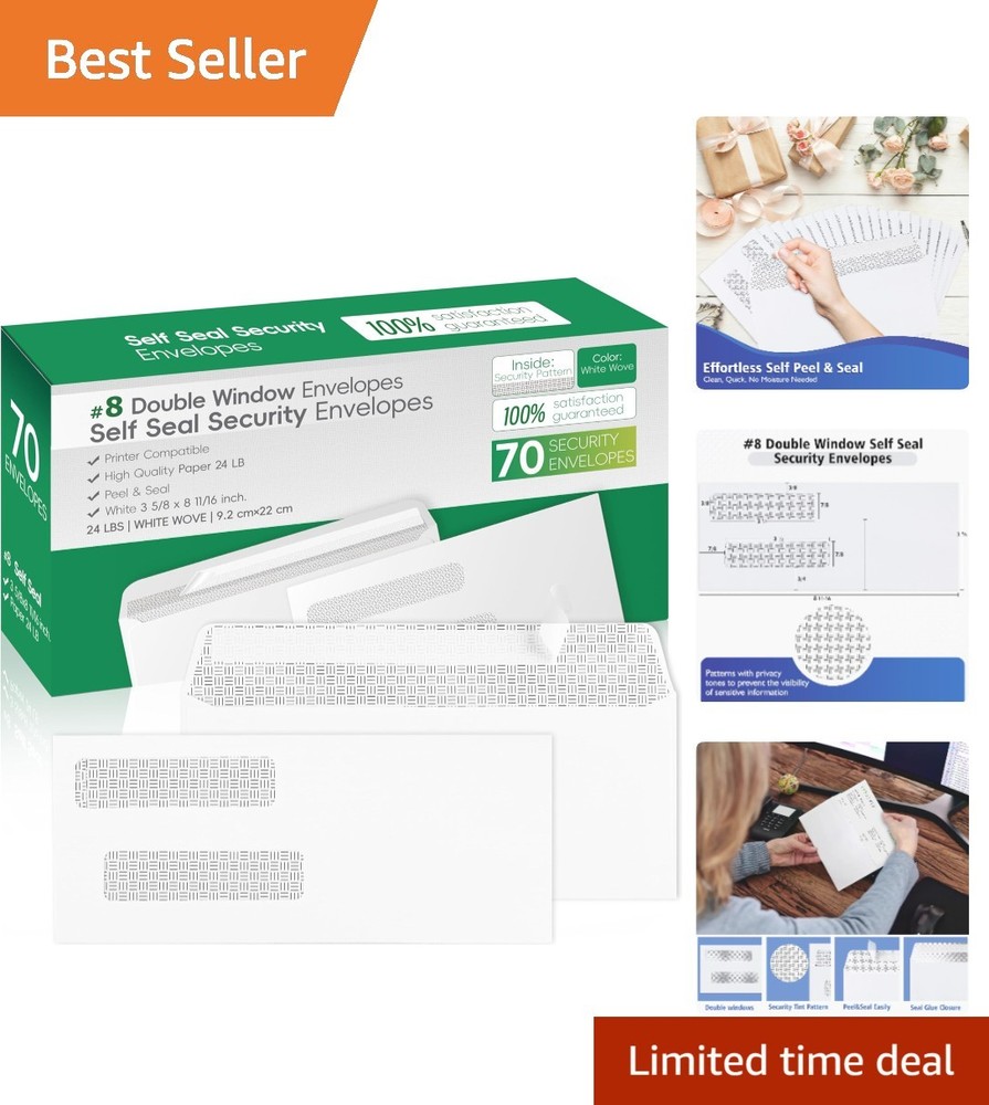 Protective Double Window Self-Seal Envelopes - 70 Count for Secure Mailings