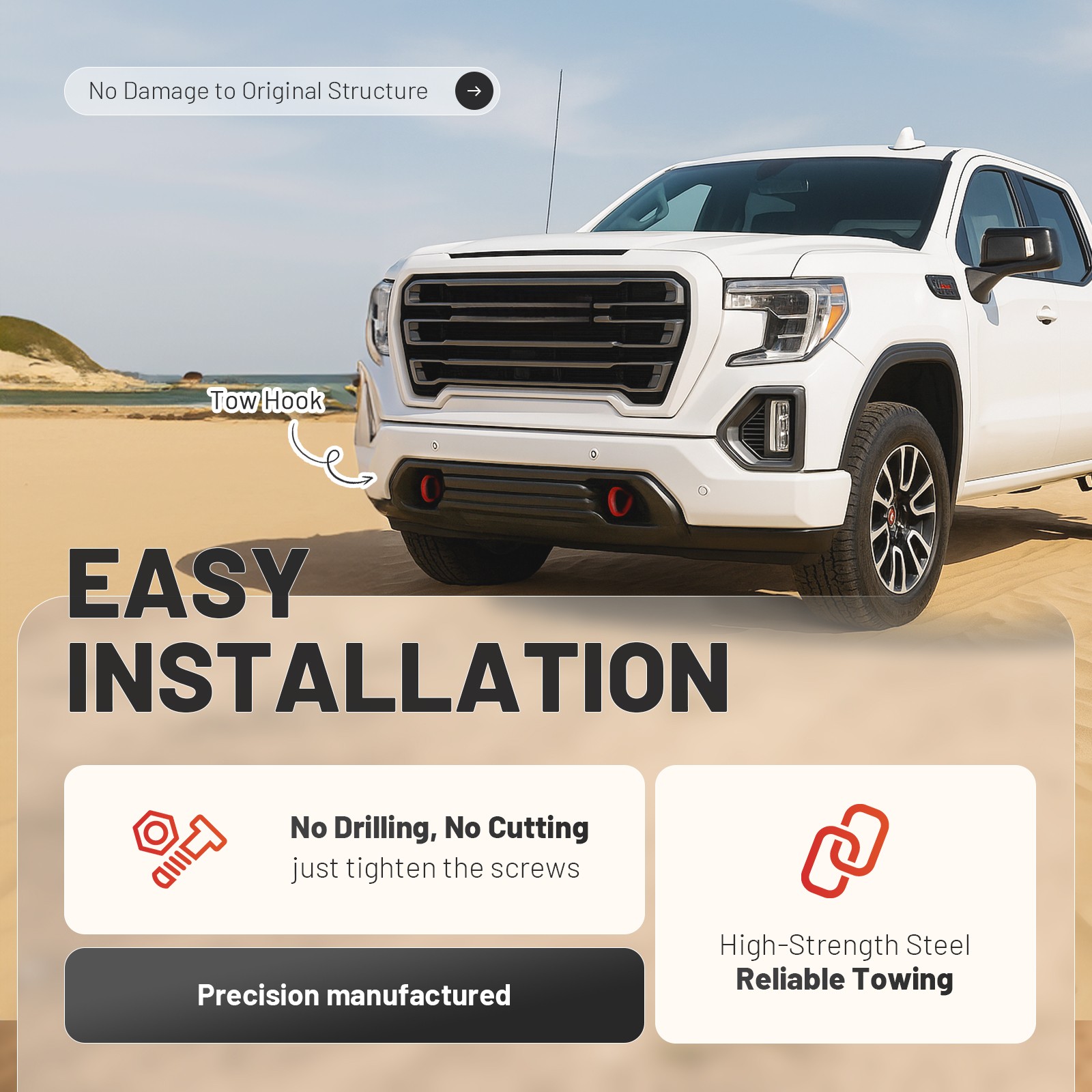 Red Front Tow Recovery Hooks w/ Bolts For GMC Sierra 1500 2019-2025 #84280203