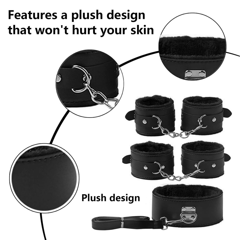 7-Pcs BDSM Kit for Beginners, Black Bondage Set for Couples with Adjustable W...