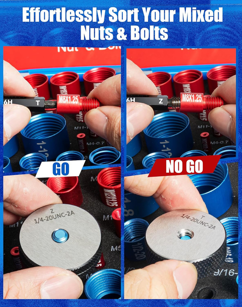 66 Nut and Bolt Thread Checker with Storage Box, Thread Checker Measuring Tool(3