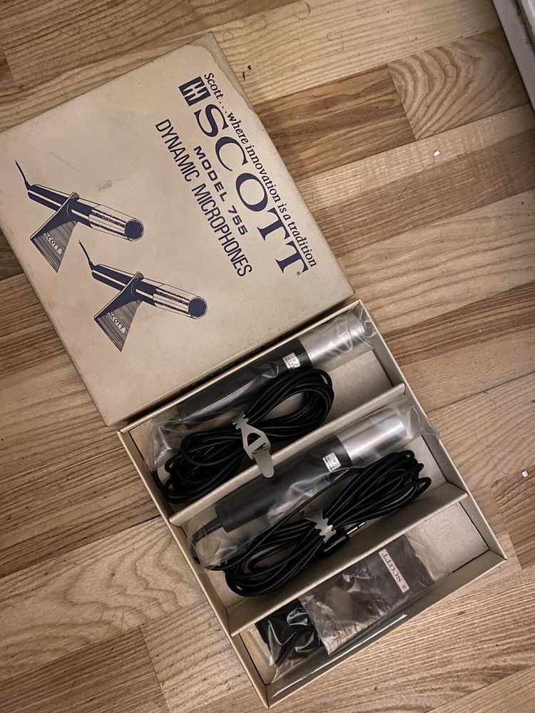 SCOTT Maynard Massachusetts 2 VintageDynamic Microphones w/ Stands NEW