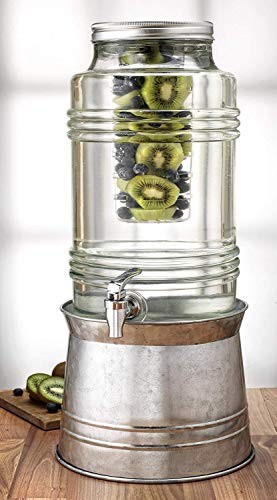 Breeze Glass Beverage Dispenser with Base Metal Stand Transforms Bucket, Lid,