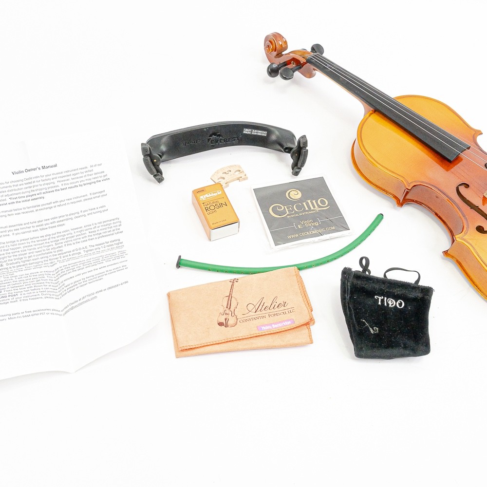 Mendini by Cecilio MV400 Solid Wood Violin – Beginner/Student Model with Case