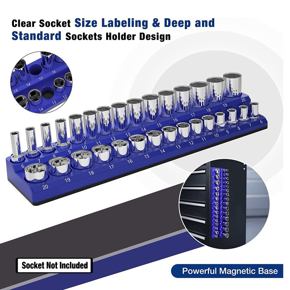 Magnetic Socket Organizer Set 6PCS Socket Trays Blue & Red for Metric SAE