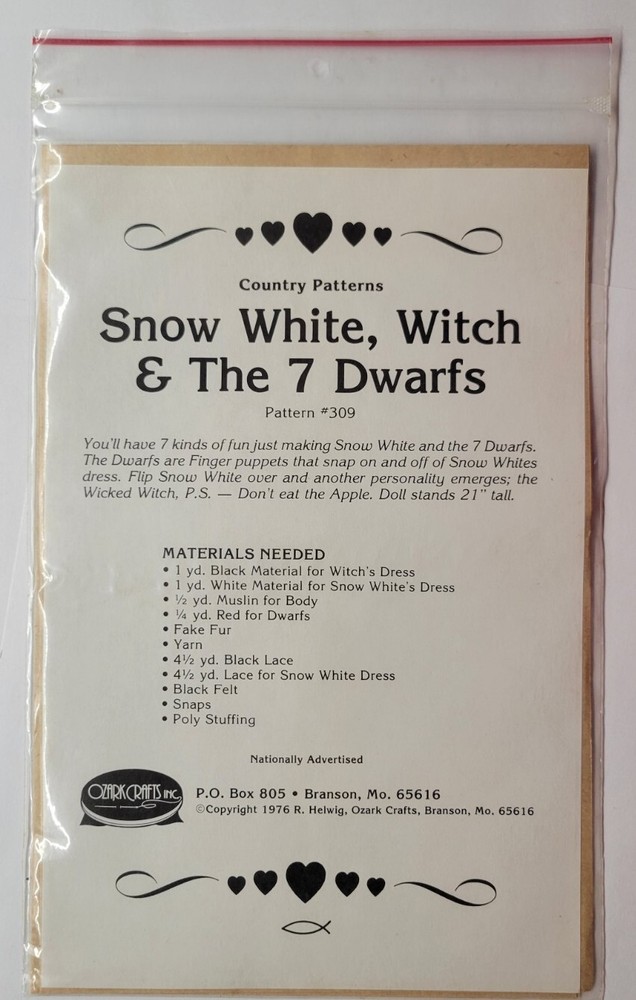 Snow White Witch 7 Dwarfs Ozark Crafts Country Patterns Pattern #309