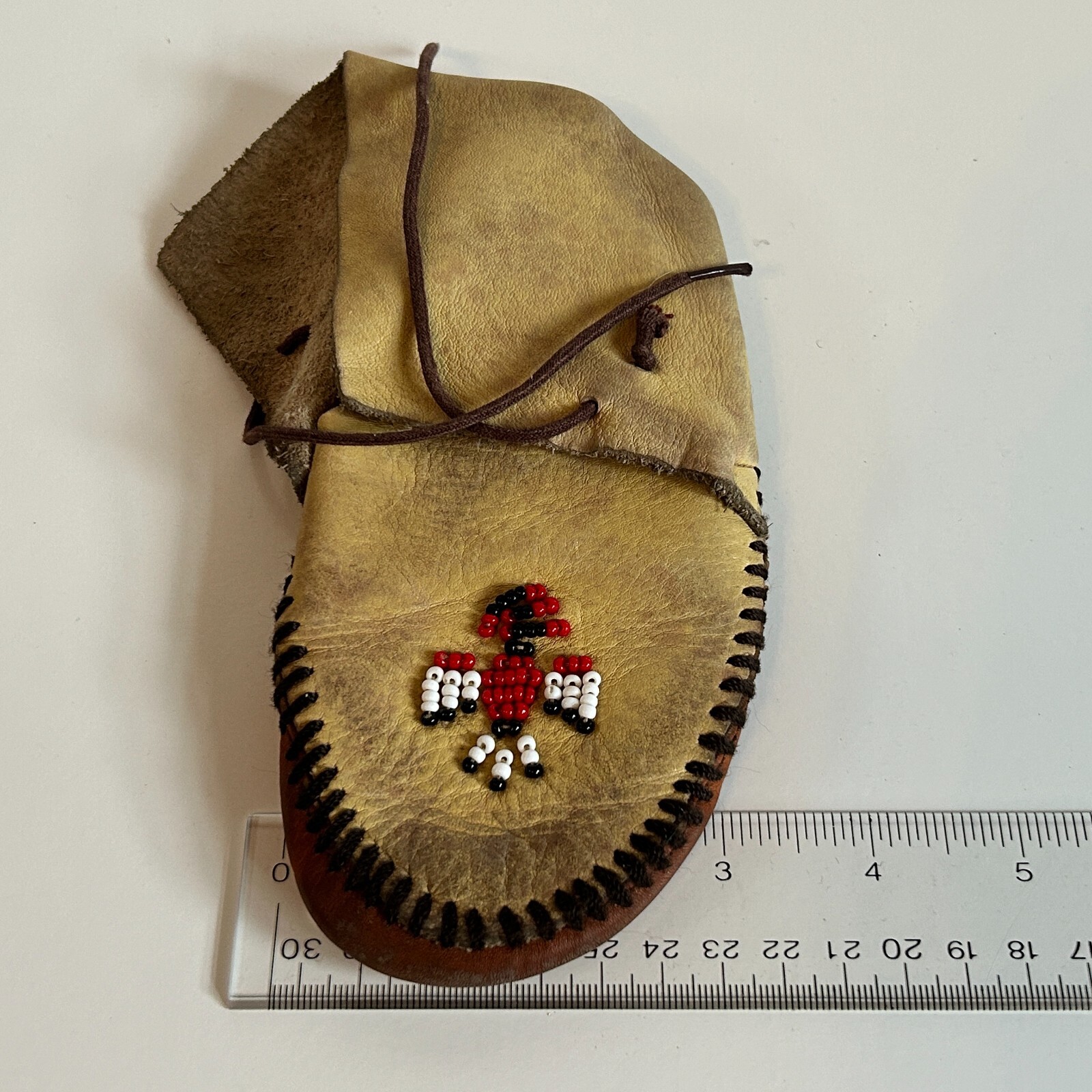 Vintage7" BEADED Thunder Bird LEATHER NATIVE AMERICAN INDIAN MOCCASINS BOOTIES