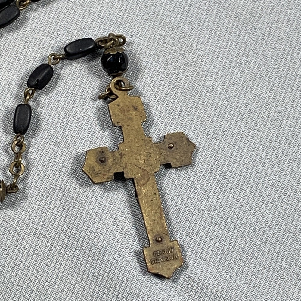 Vtg Czechoslovakia Rosary Black & Brass