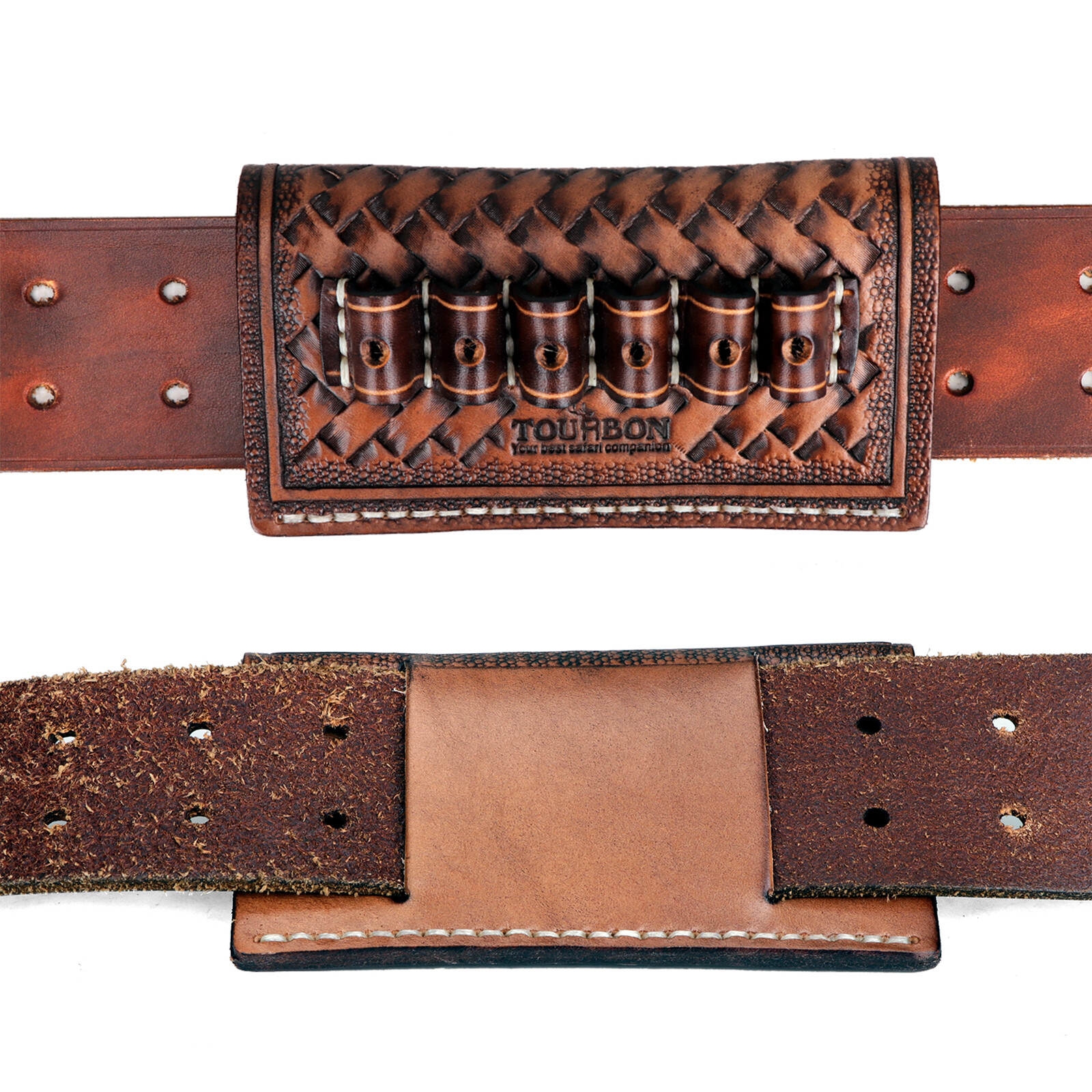 TOURBON 6 Rounds Leather .38/.357/44 Mag Rifle Ammo Belt Holster Slide Gift US