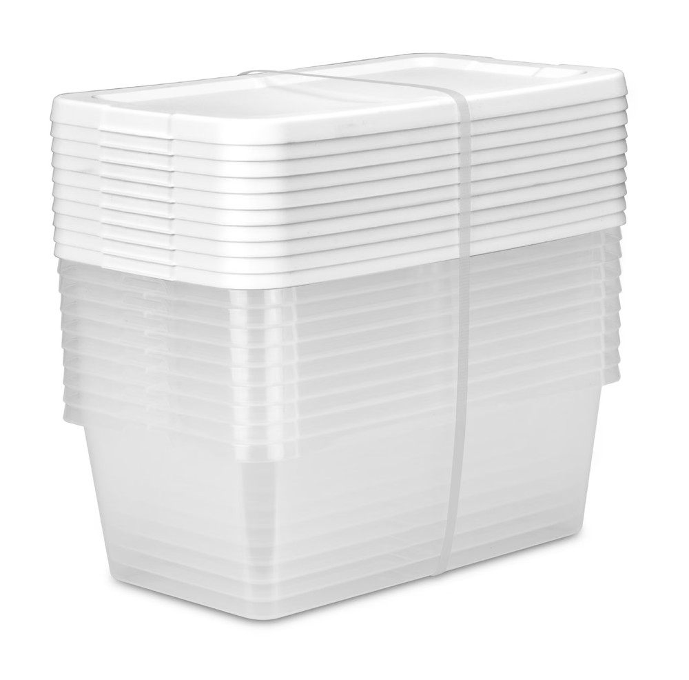Sterilite 6 Qt Clear Storage Bin, Snap-on White Lid, 10-Pack, Stackable Plastic