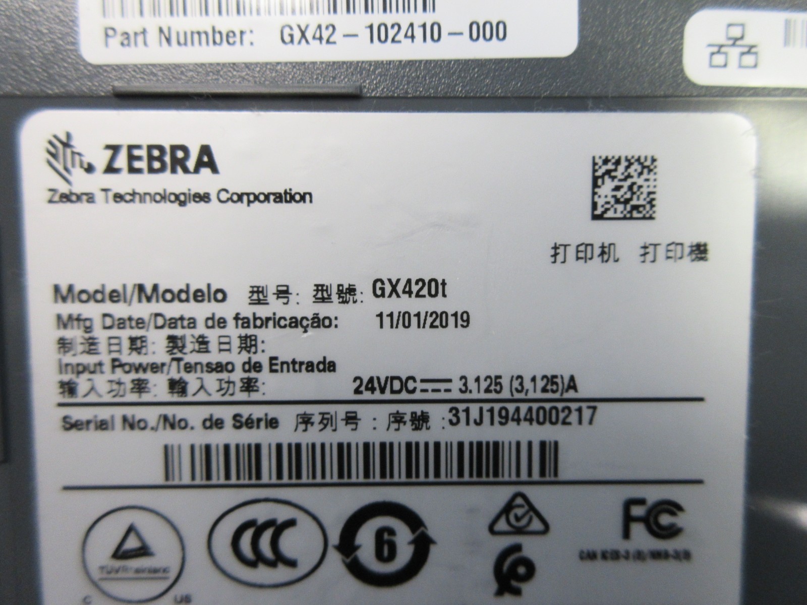 lot of 2 Zebra GX420T Thermal Label Printer