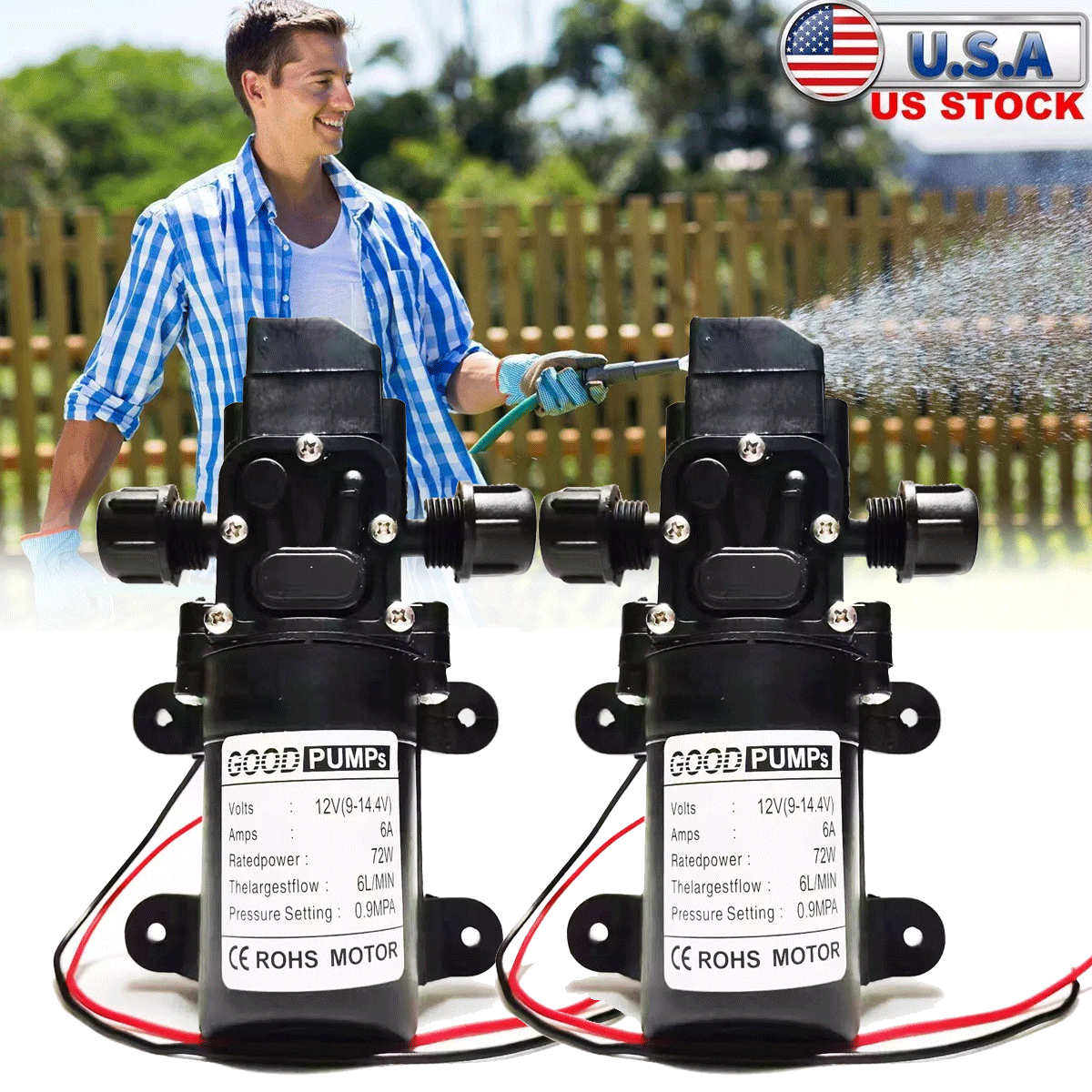 2Pcs 130PSI High Pressure RV Water Pump Diaphragm DC 12V Self-Priming 72W