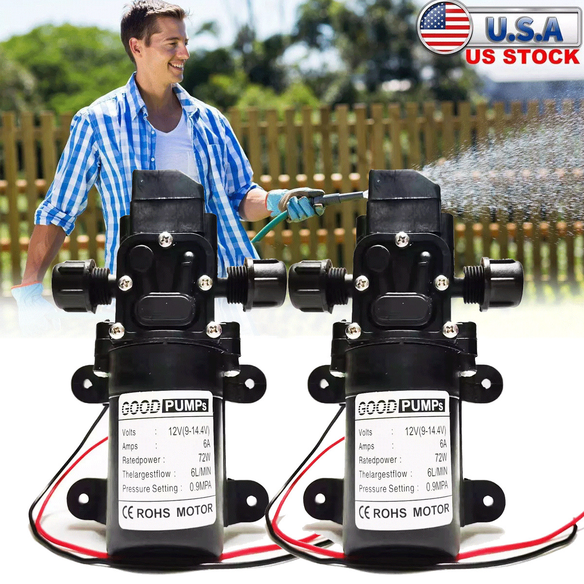 2Pcs 130PSI High Pressure RV Water Pump Diaphragm DC 12V Self-Priming 72W