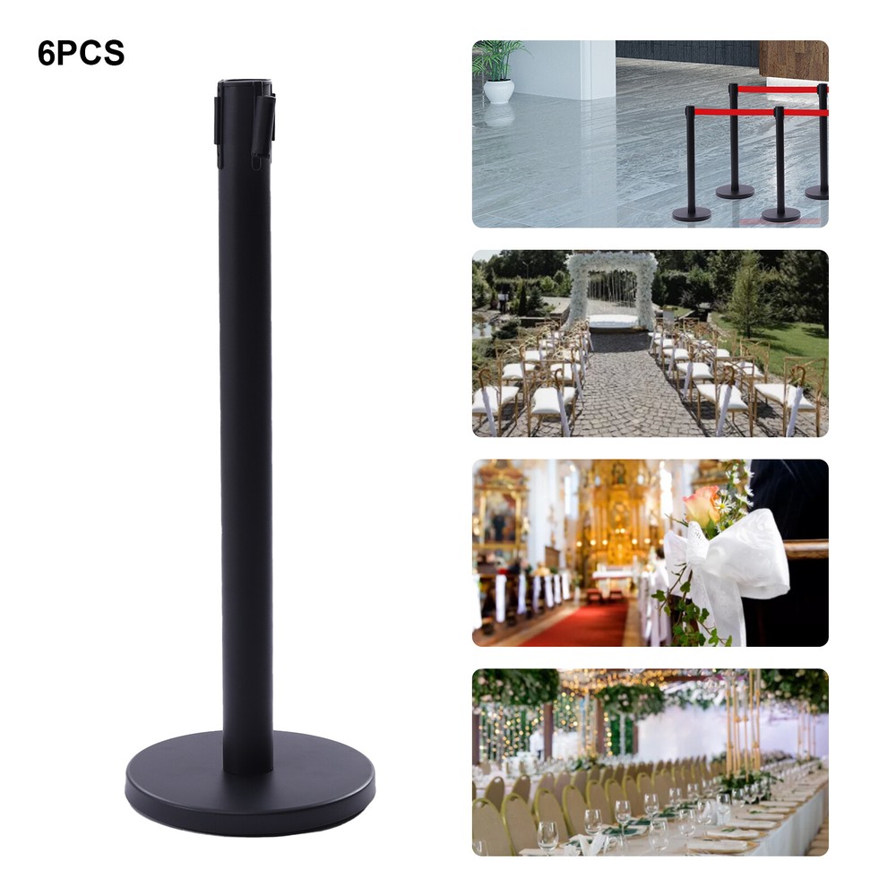 6PC Crowd Control Barrier Stanchion Set Posts Queue Pole Retractable Belt USA