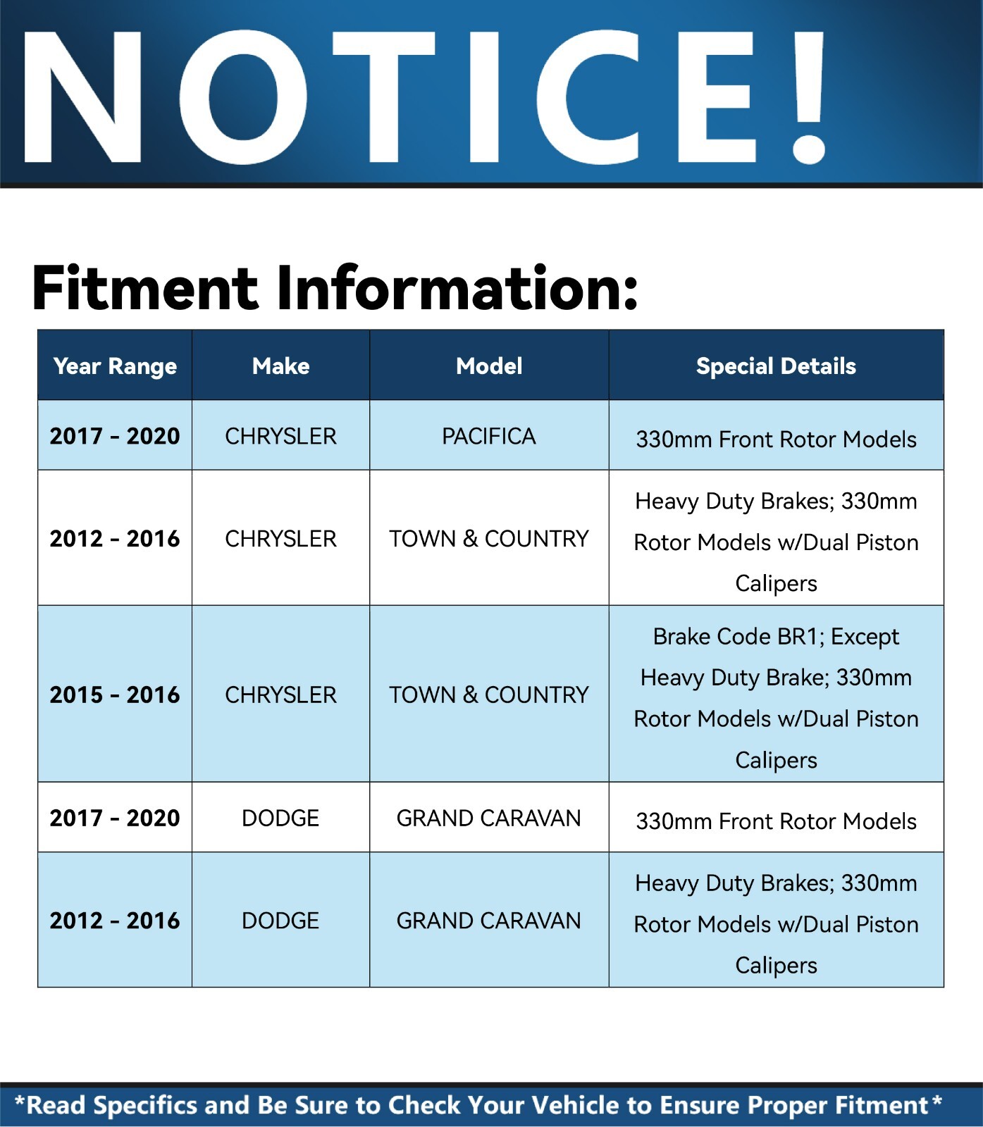 330mm Front Drilled Rotors Brake Pads for Dodge Grand Caravan Town & Country C/V