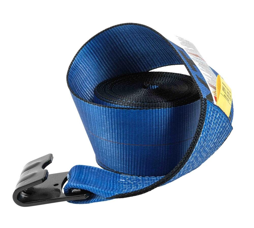 (4 Pack) 4" x 30' Winch Strap with Flat Hook - Blue