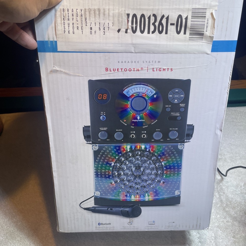 Singing Machine Bluetooth/CD Karaoke System w/LED Disco Lights SML385BTBK