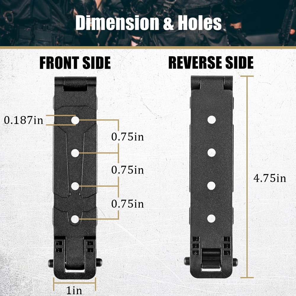 3" Molle Clips 4-Pack, Molle Attachment Clips with Mounting Hardware fo