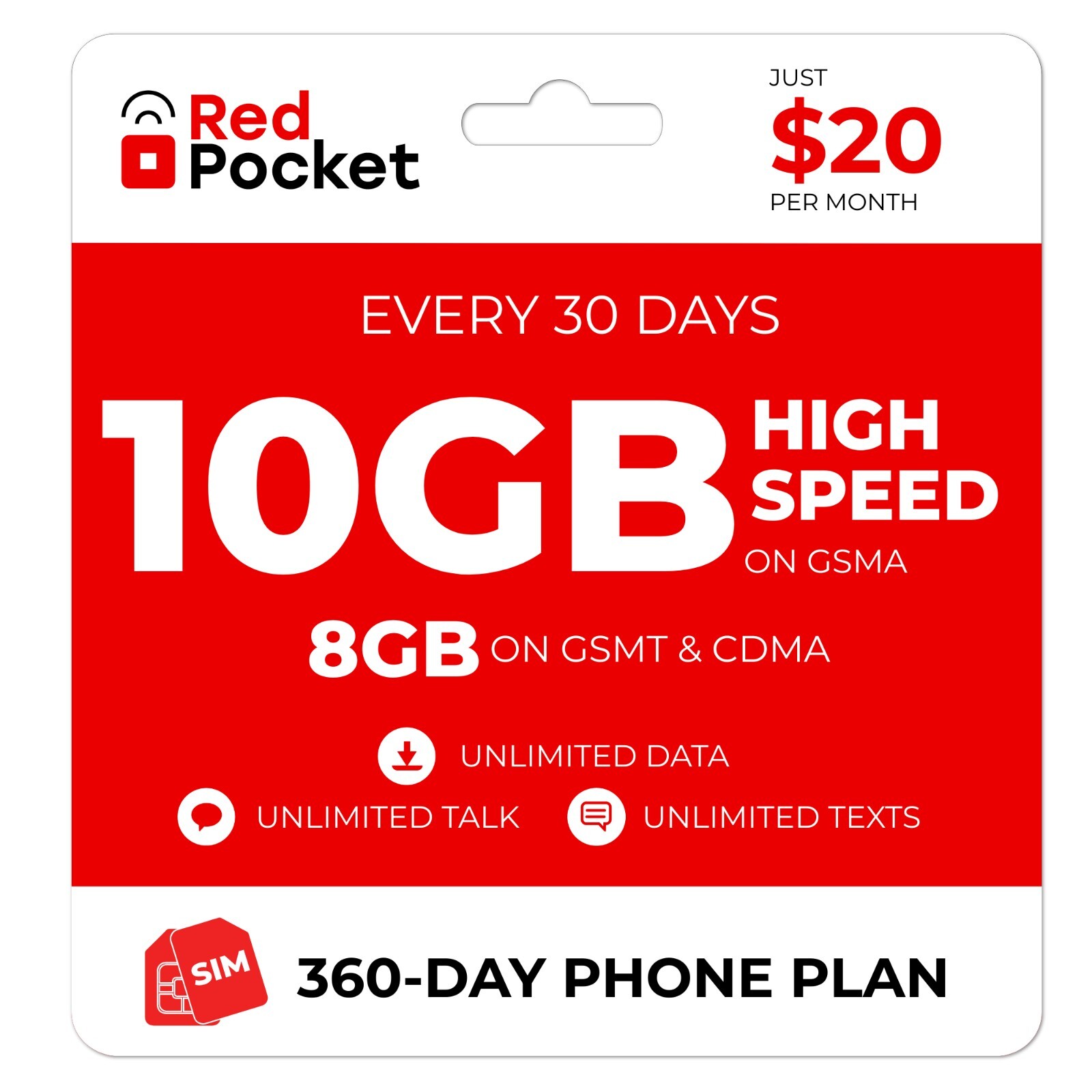 $18.33/Mo RedPocket Prepaid Plan: UnImtd Everything, GSMA 12GB(GSMT & CDMA 8GB)