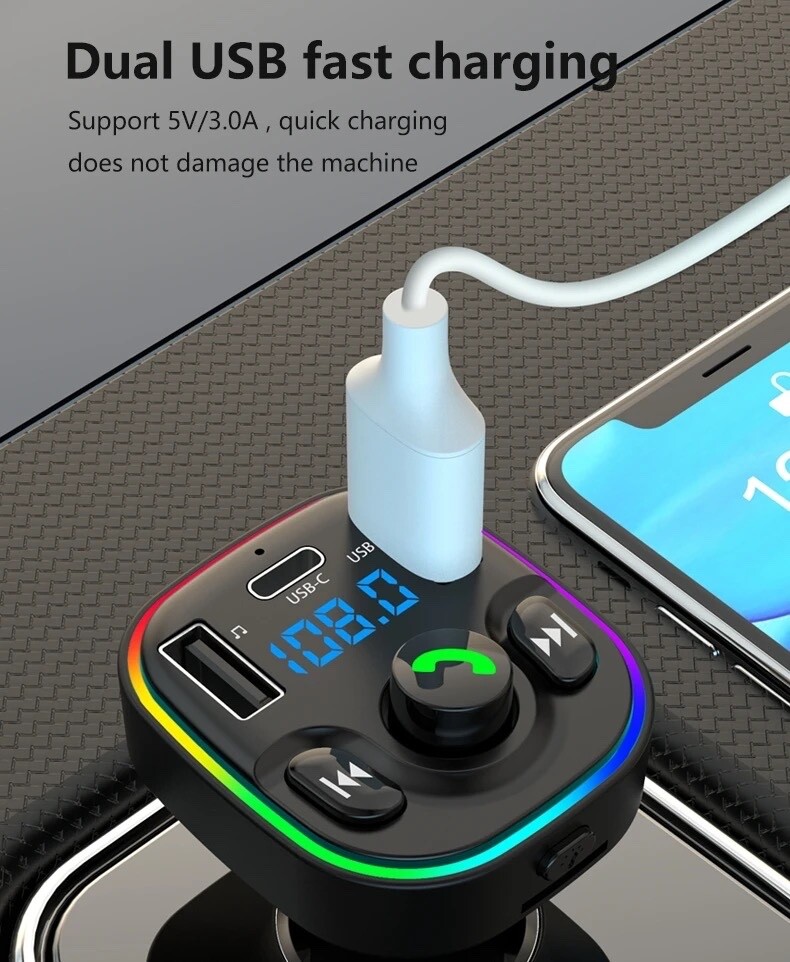 Bluetooth 5.0 Car Wireless FM Transmitter Adapter USB PD Charger AUX Hands-Free