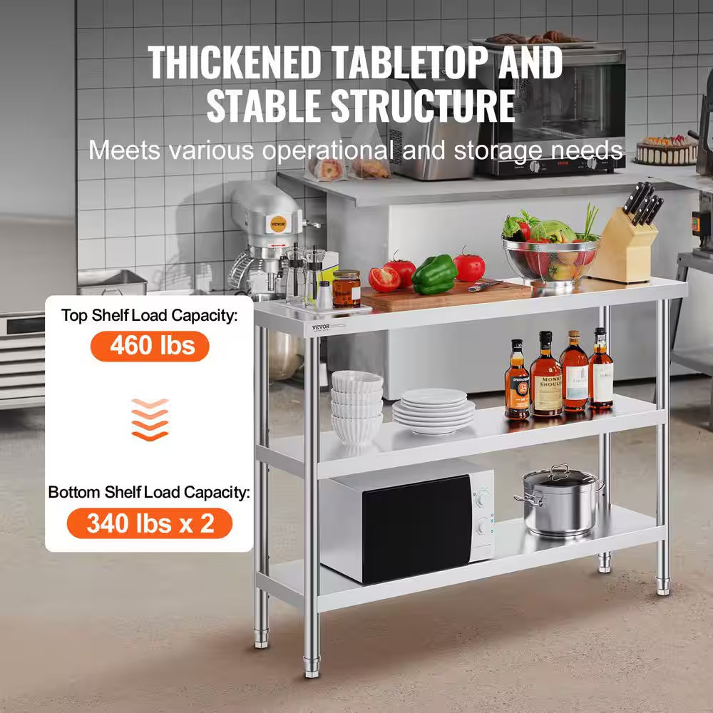 Kitchen Prep Table 14 X 48 X 34 In. BBQ Prep Table with 2 Adjustable Undershelf