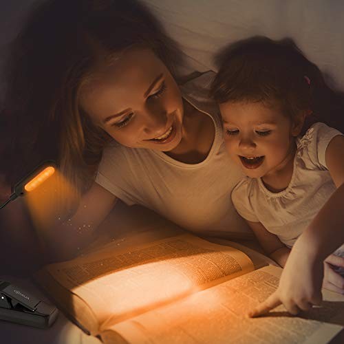 Amber Rechargeable Reading Light, Blue Light Blocking Book Light, 1-Pack Black