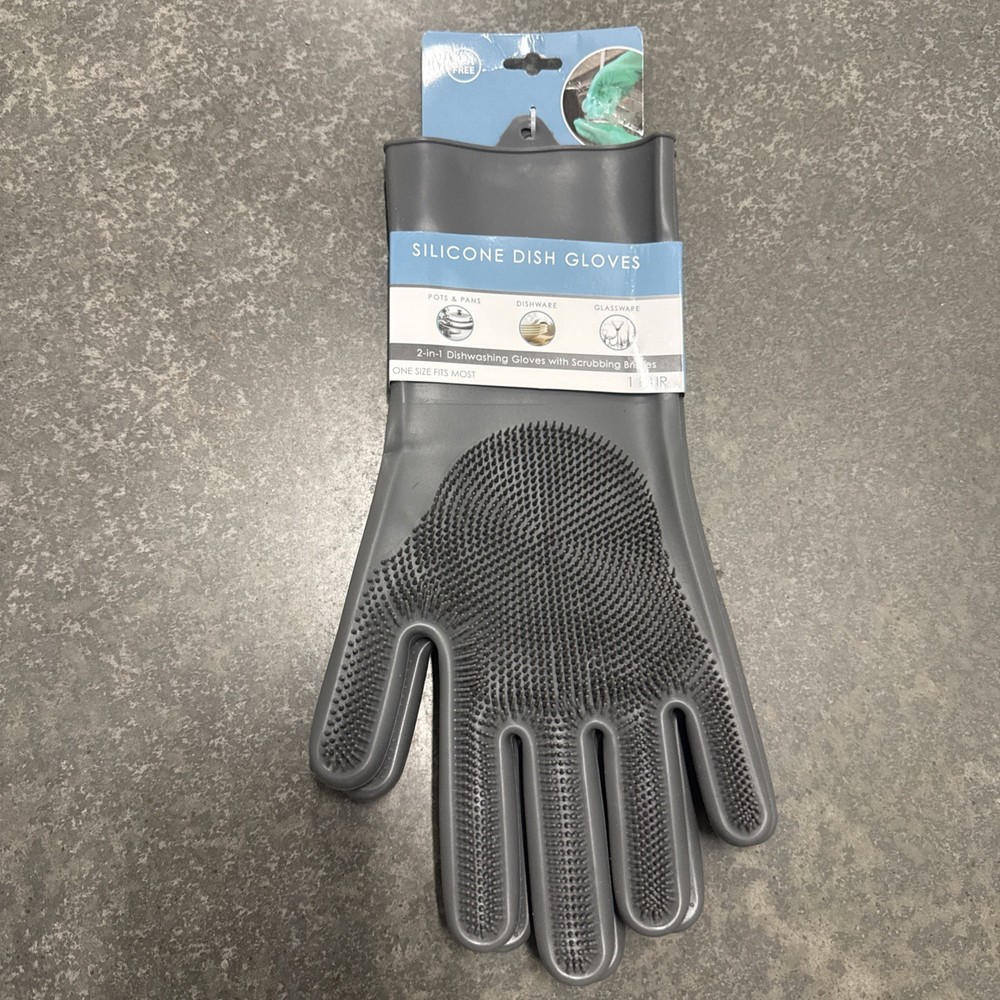 Evriholder Dual-Function Silicone Dish Gloves Gray Large Thick Bristles