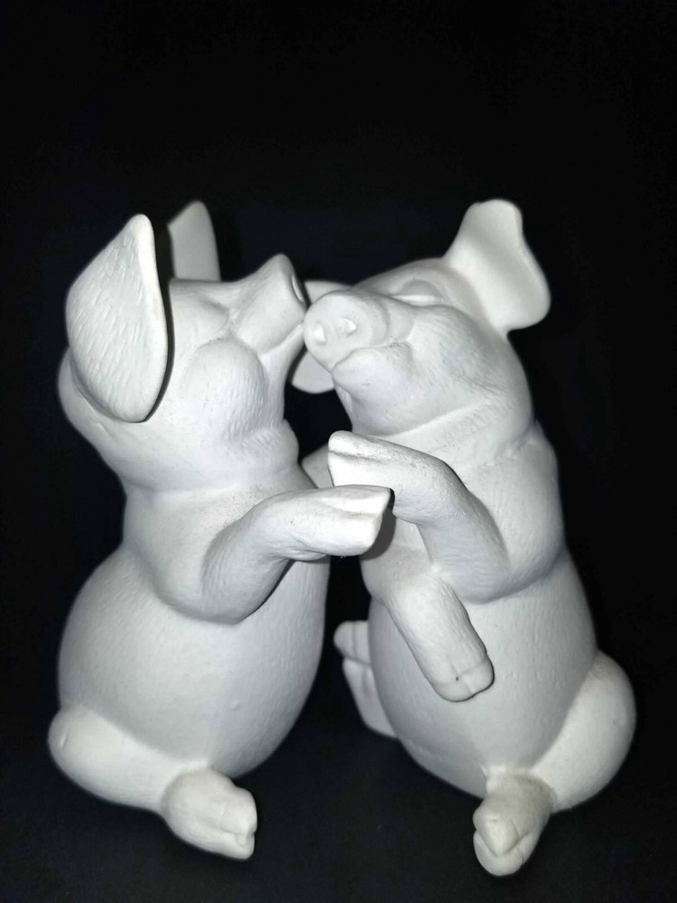 Unpainted Ceramic Bisqueware Hugging Pigs