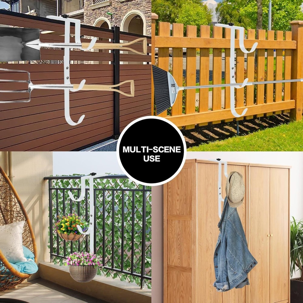 White Pool Pole Hangers 2-Pack - Heavy Duty Adjustable Fence Hooks for Pool E...