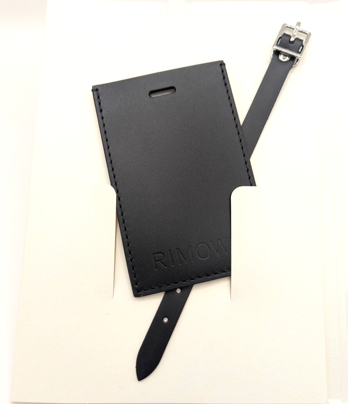 RIMOWA Black Leather Travel Luggage Tag Name Card w/ Strap Box Nearly Mint